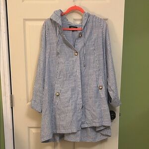 Striped Blue Hooded cardigan Women's Jacket